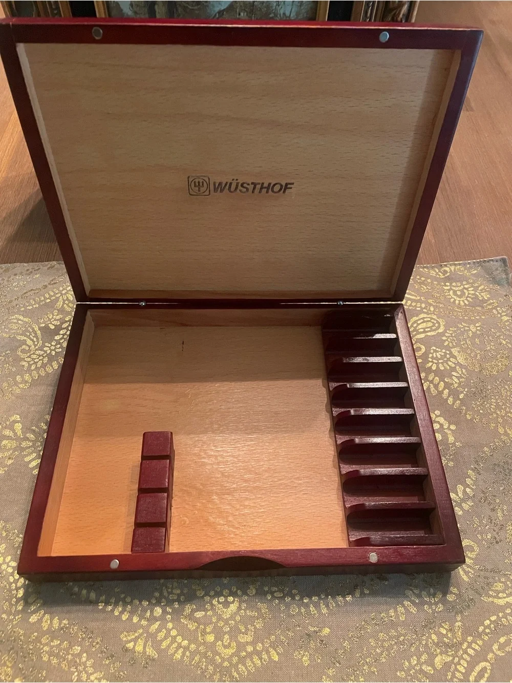 Wusthof Wooden Knife Storage Box in Natural Wood and Dark Red